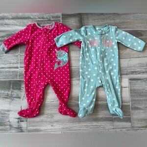 Carters baby girl fleece zip up footed sleepers pajamas size 6 months